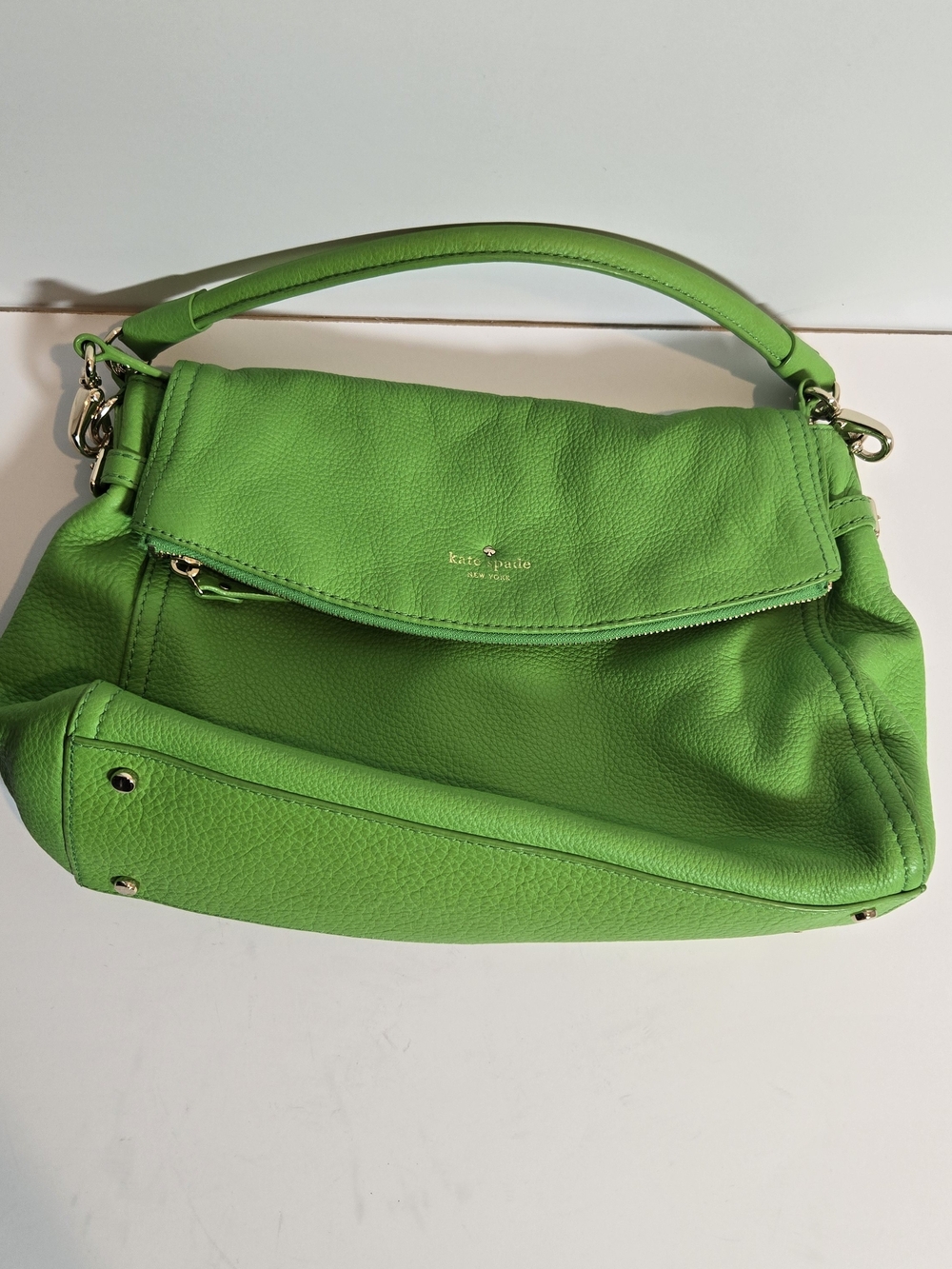 kate spade Green Leather Fold-Over Shoulder Bag with Gold Hardware